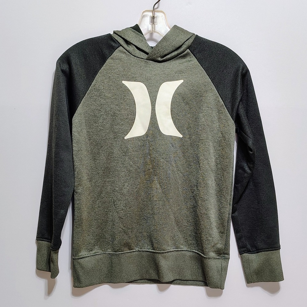 Hurley Boys Raglan Hoodie Green Black Hurley‎ Logo Pullover Size M 10-12 Yrs